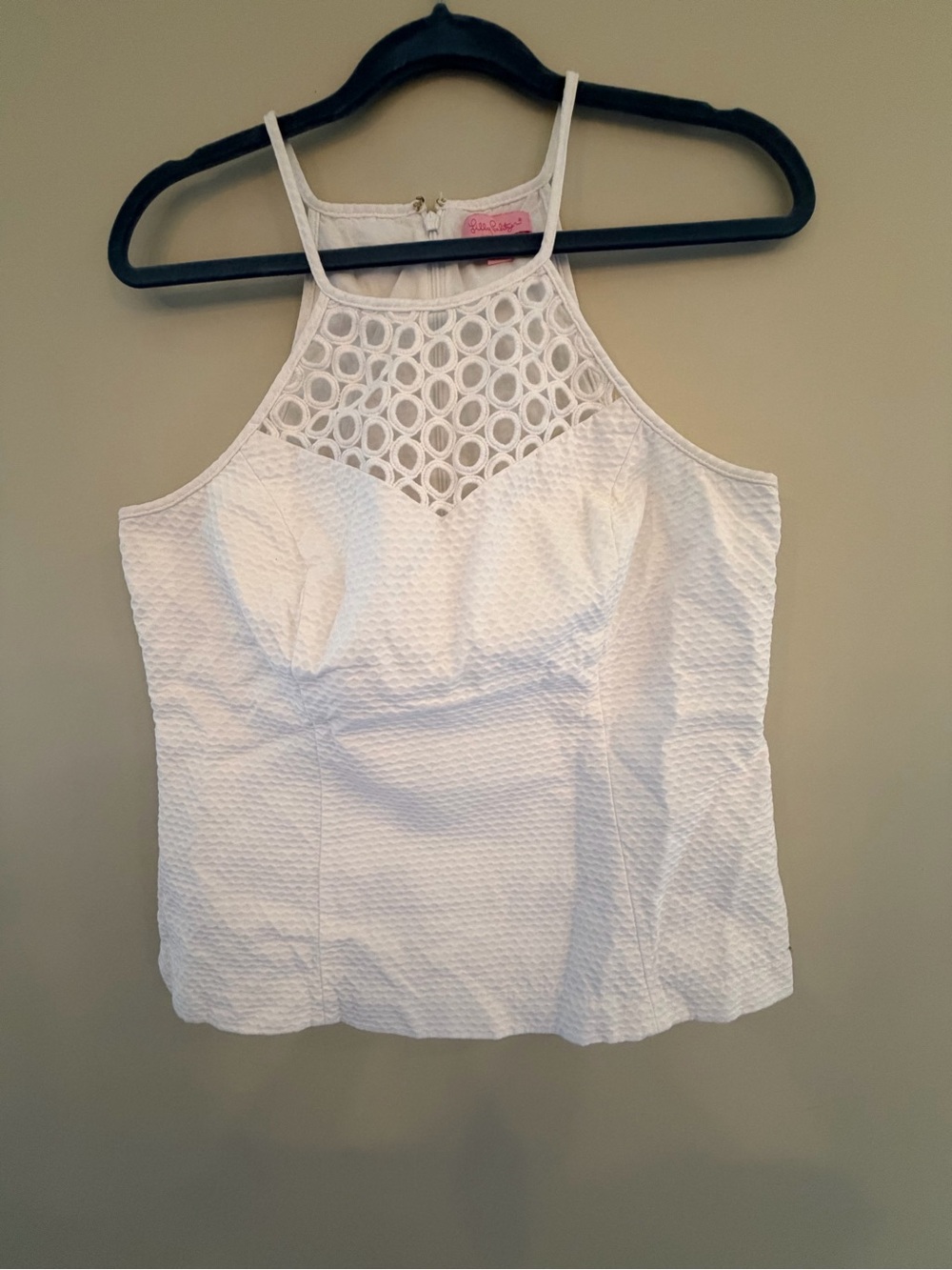 Lily Pulitzer White Halter Lace Yoke Women's Tank Top